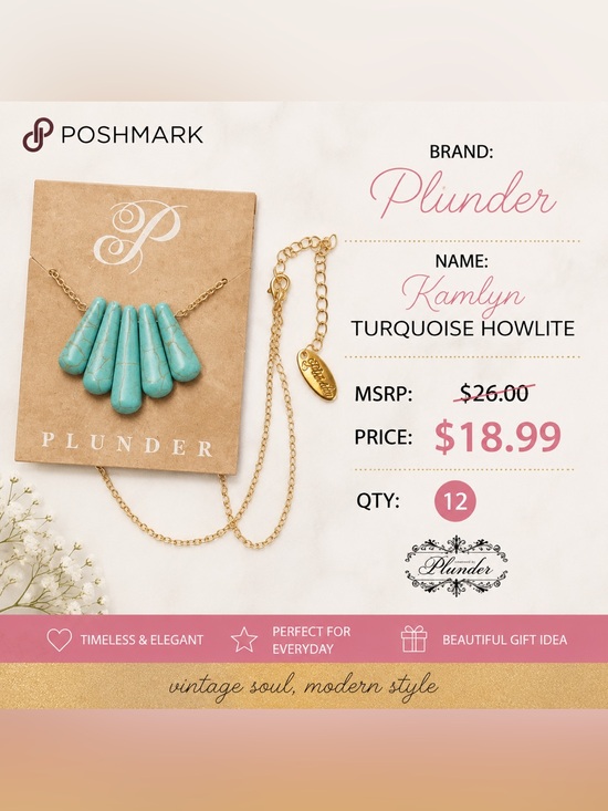 Plunder Jewelry - Plunder Kamlyn Turquoise Howlite Teardrop Necklace - Gold
